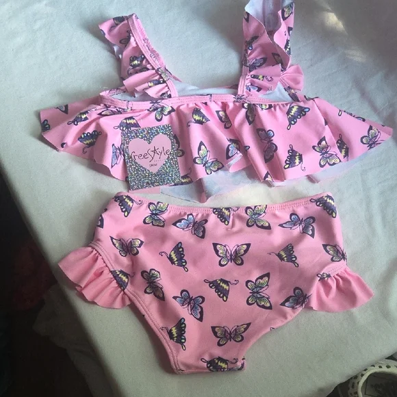 Freestyle Revolution Pink Butterfly Kids Swim Bikini - Picture 3 of 4